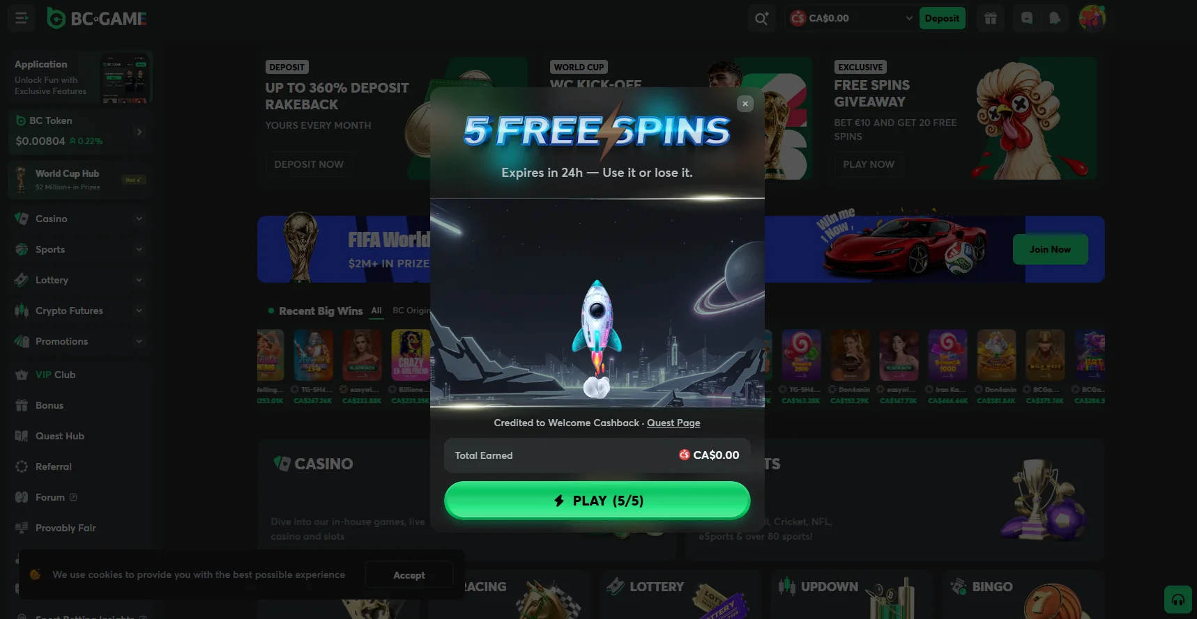 BC.Game 5 Free Spins