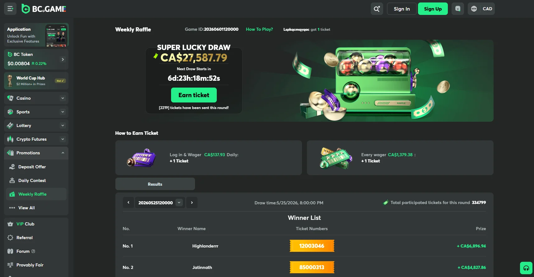 BC.Game Weekly Raffle