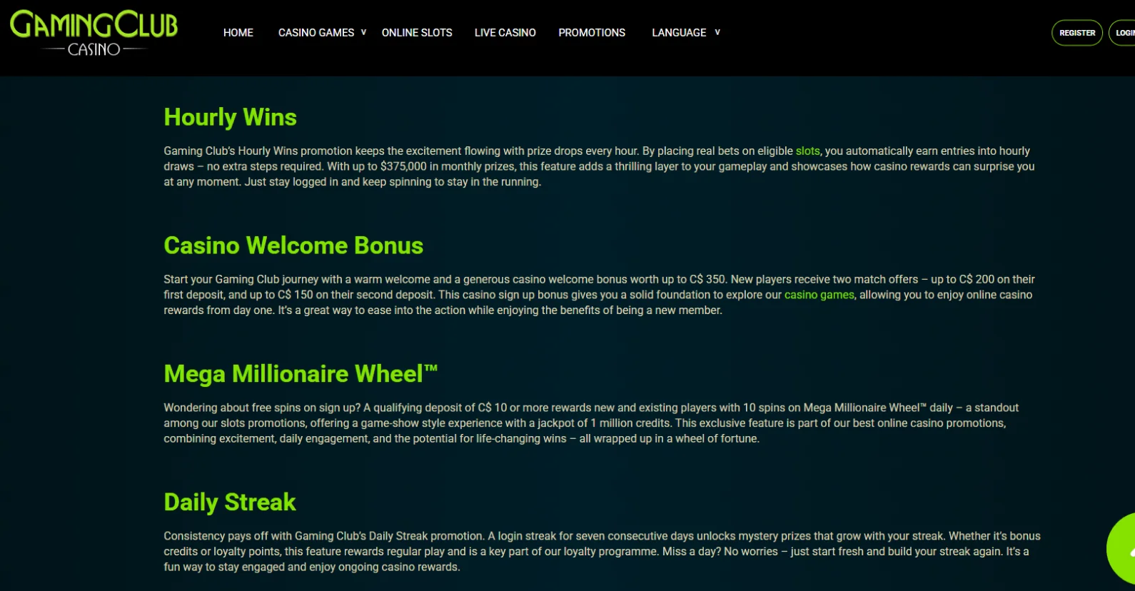 Gaming Club Casino Bonuses