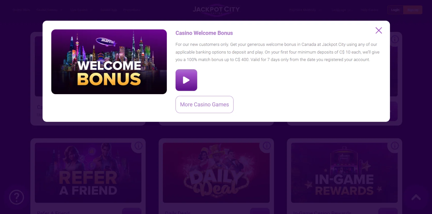 Jackpot City Casino Bonus