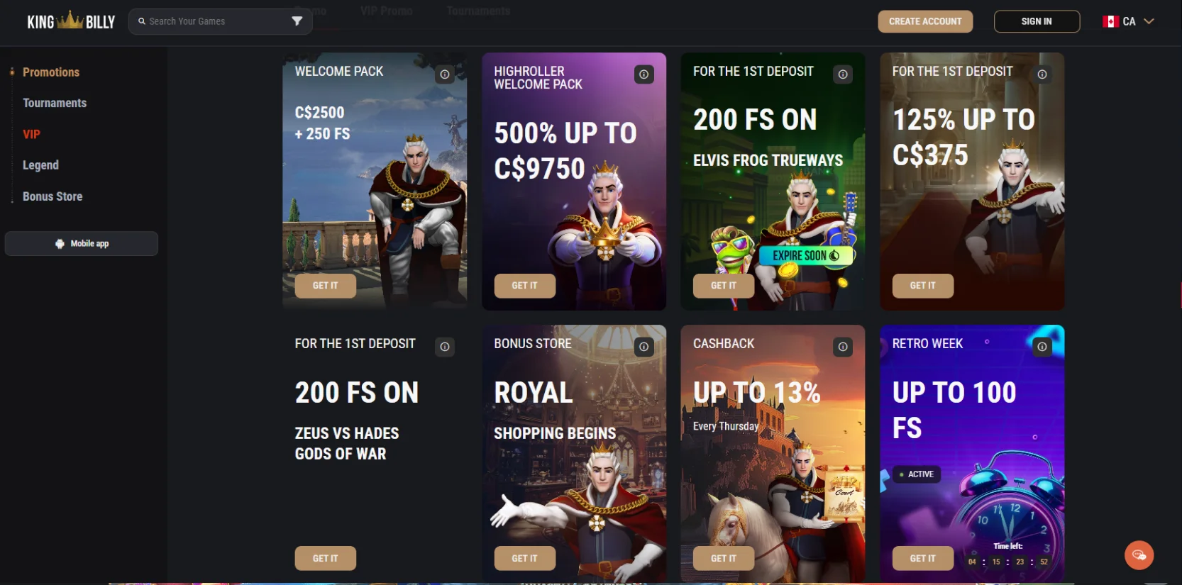 King Billy Casino Promotions