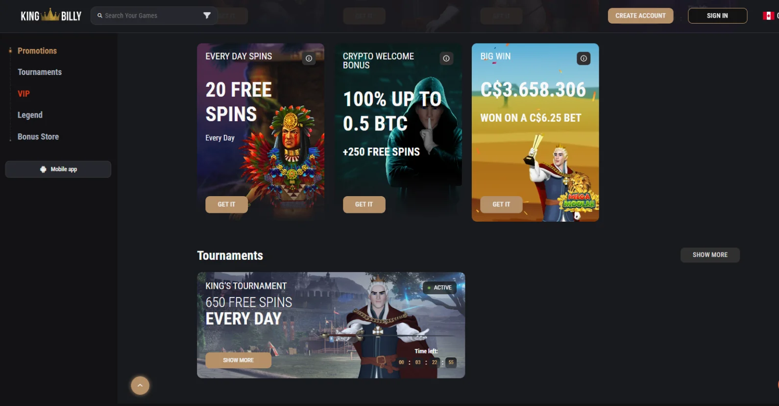 King Billy Casino Bonuses