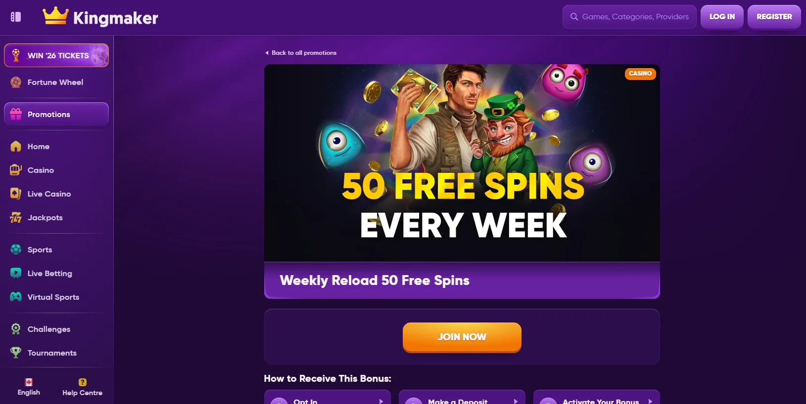Kingmaker Weekend 50 Free Spins