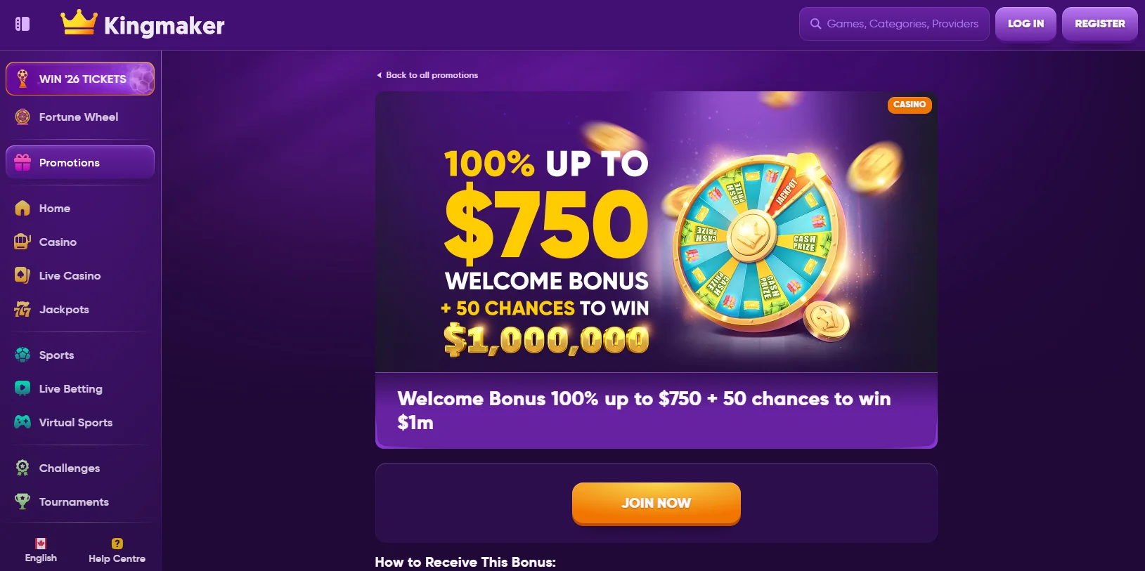 Kingmaker Welcome Bonus