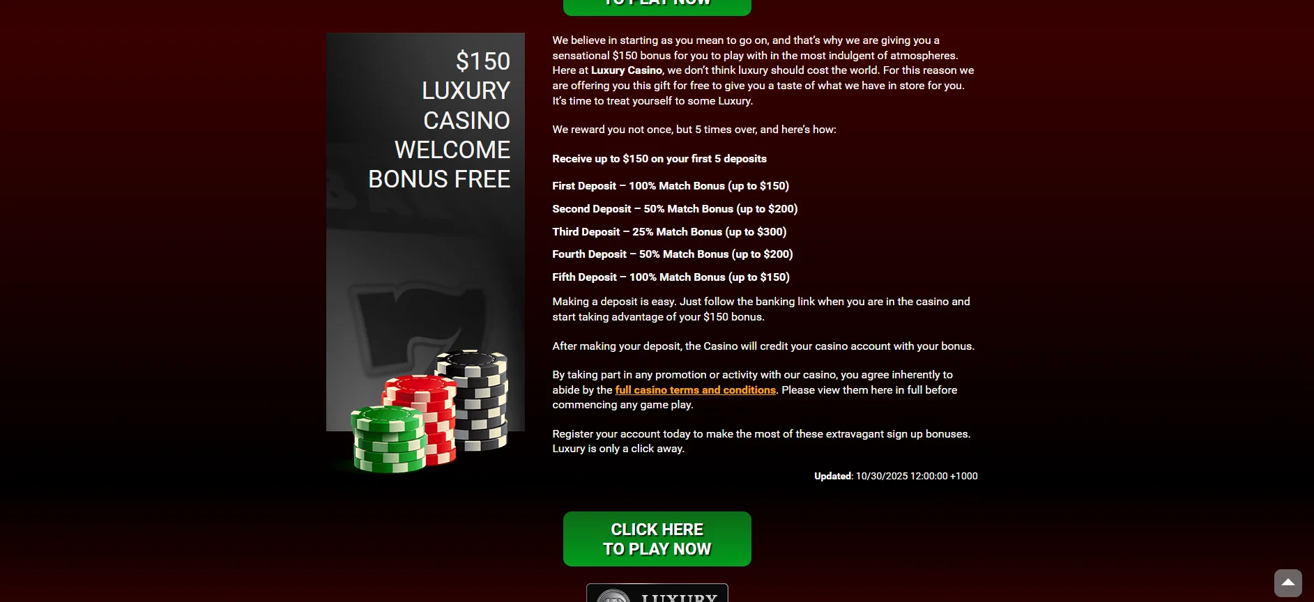 Luxury Casino Welcome Bonus