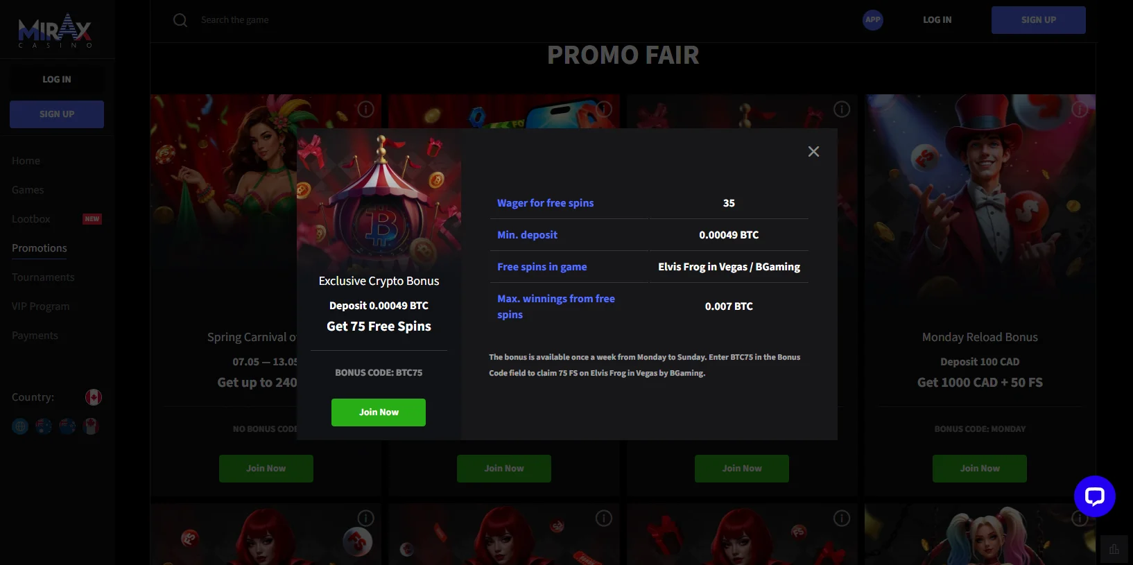 Mirax Casino Crypto Bonus