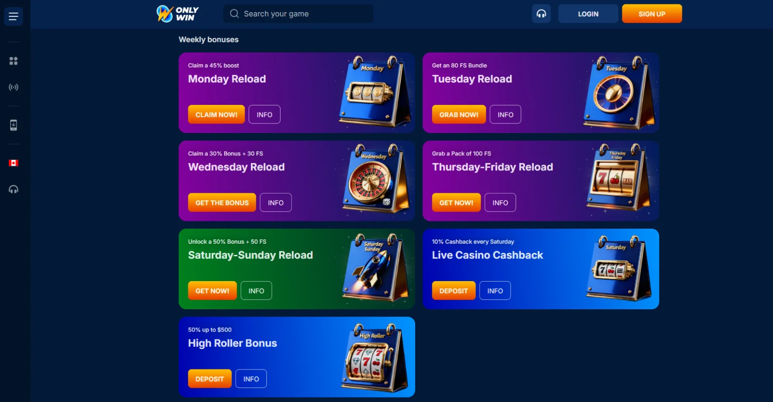 Onlywin Casino Bonuses