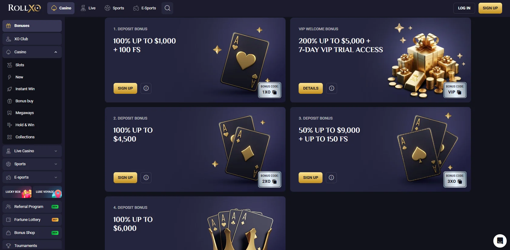 RollXO Casino Bonuses