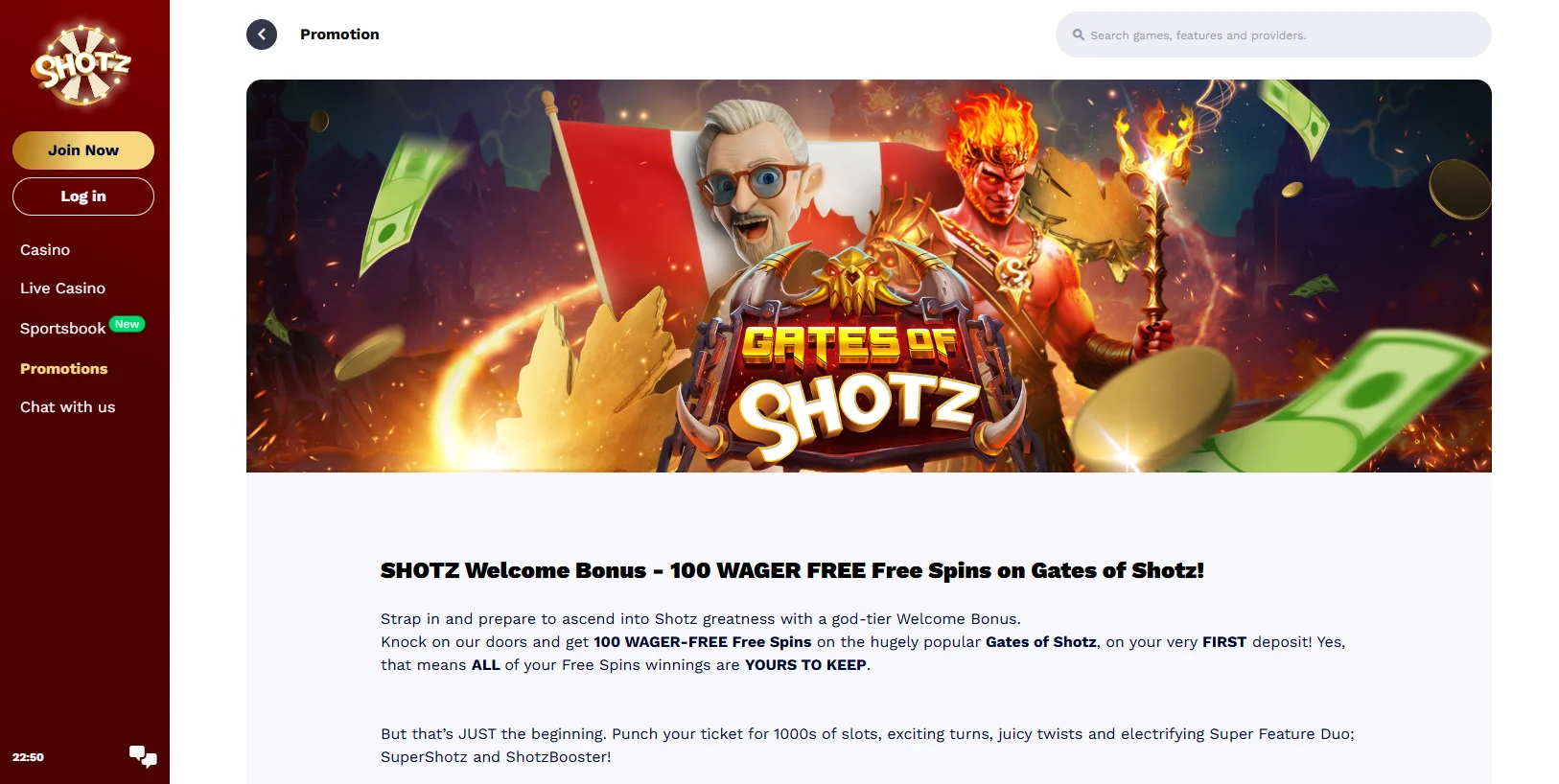 Shotz Casino Welcome Bonus