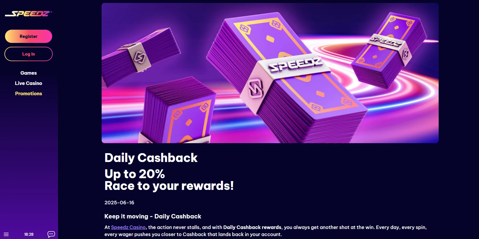 Speedz Casino Daily Cashback