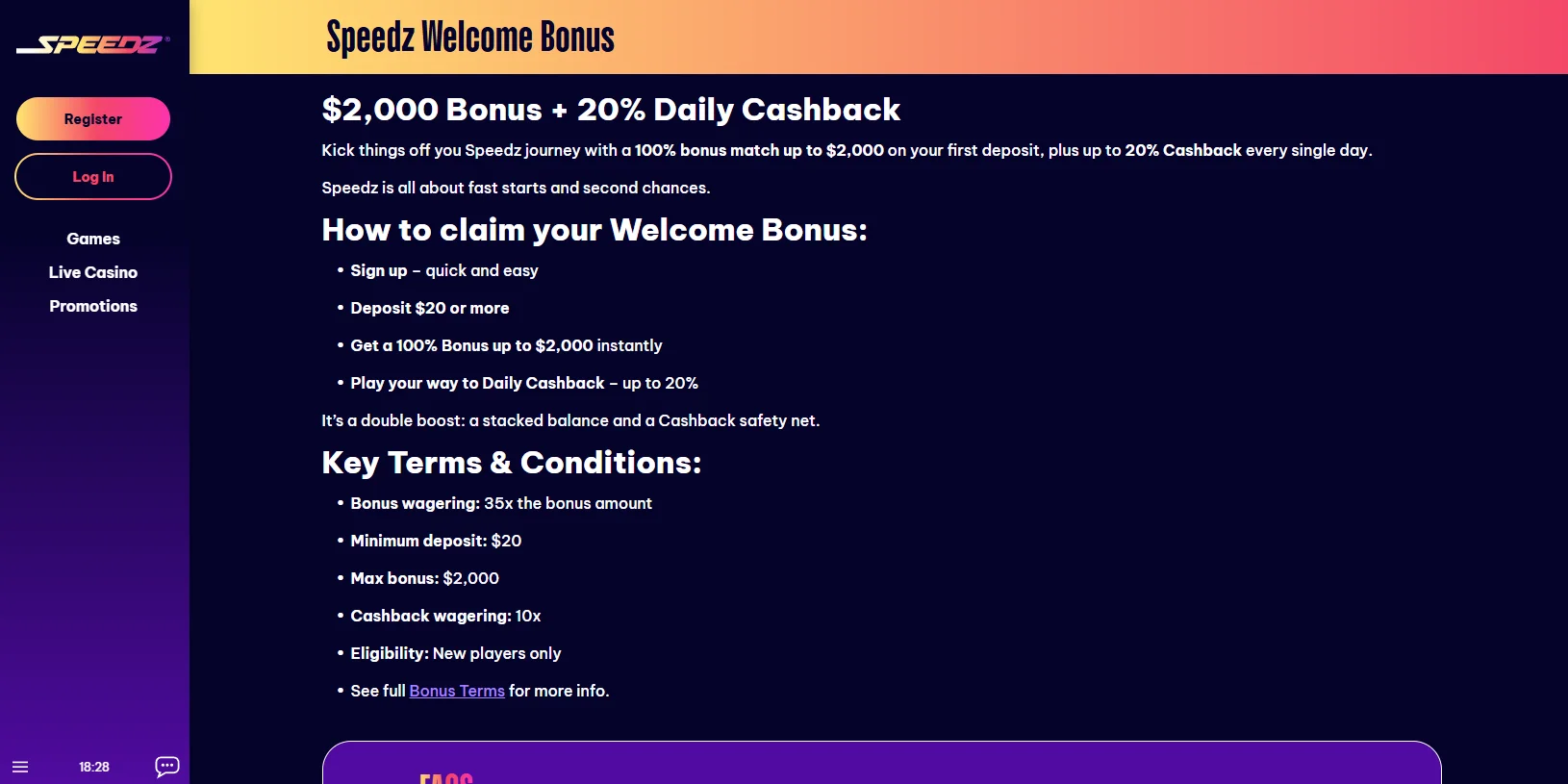 Speedz Casino Welcome Bonus