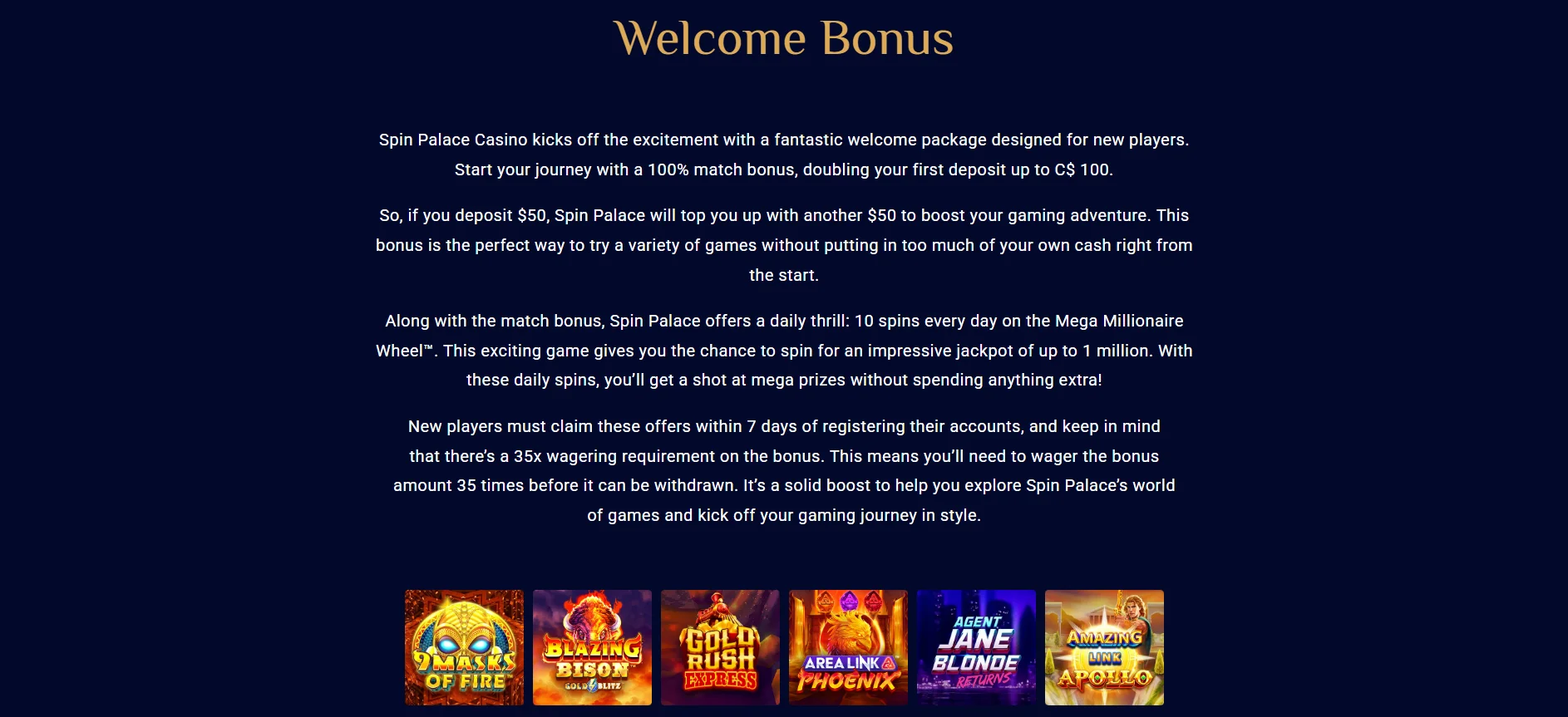 Spin Palace Welcome Bonus