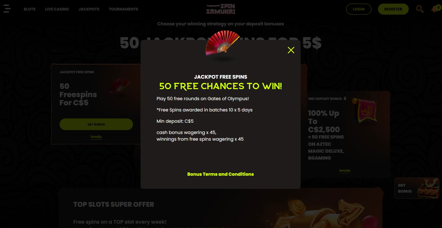 Spin Samurai Casino 50 Free Spins