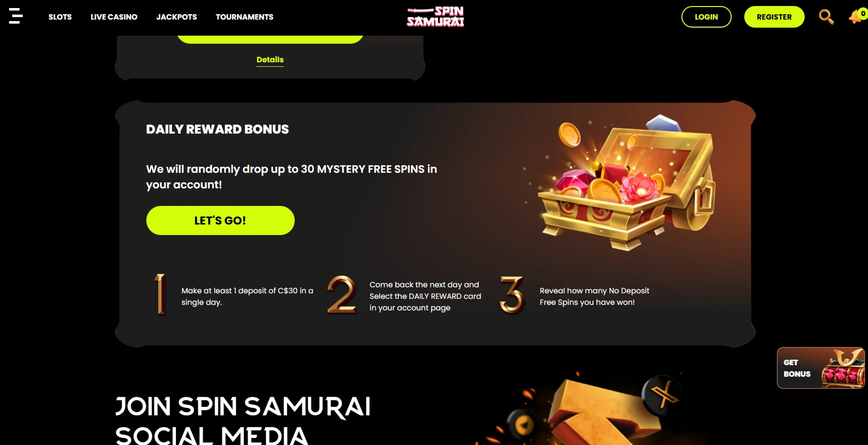 Spin Samurai Casino Daily Reward Bonus