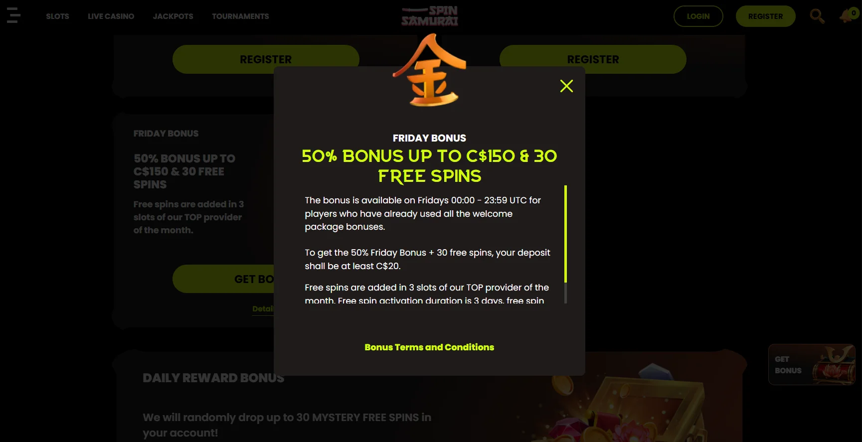 Spin Samurai Casino Friday Bonus