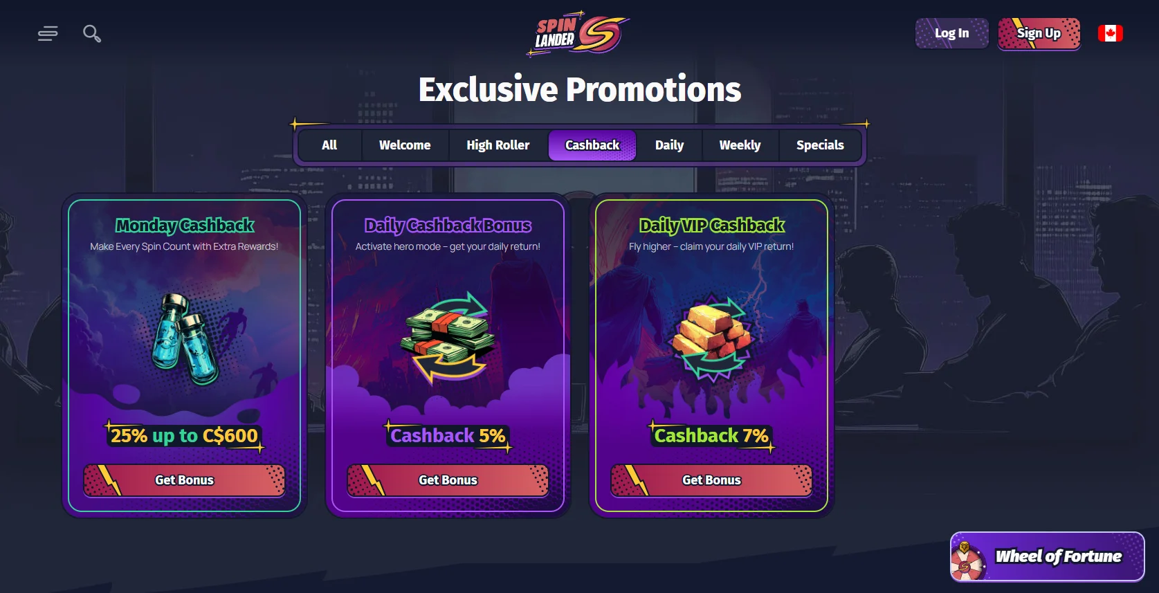SpinLander Casino Cashback Bonuses