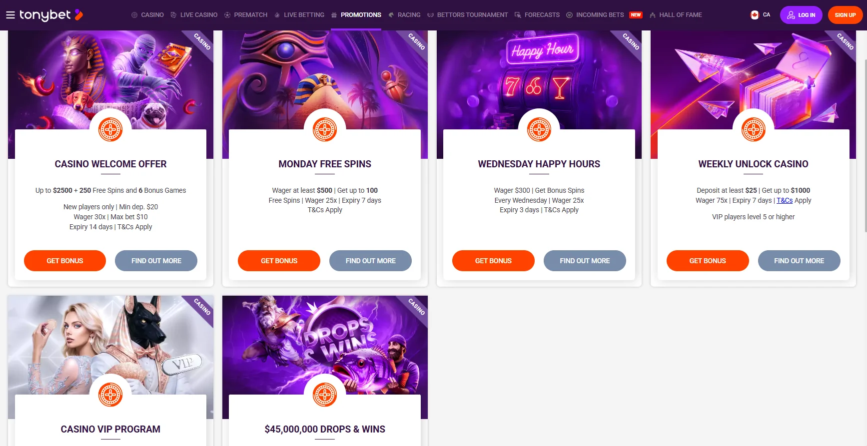 Tonybet Casino Bonuses