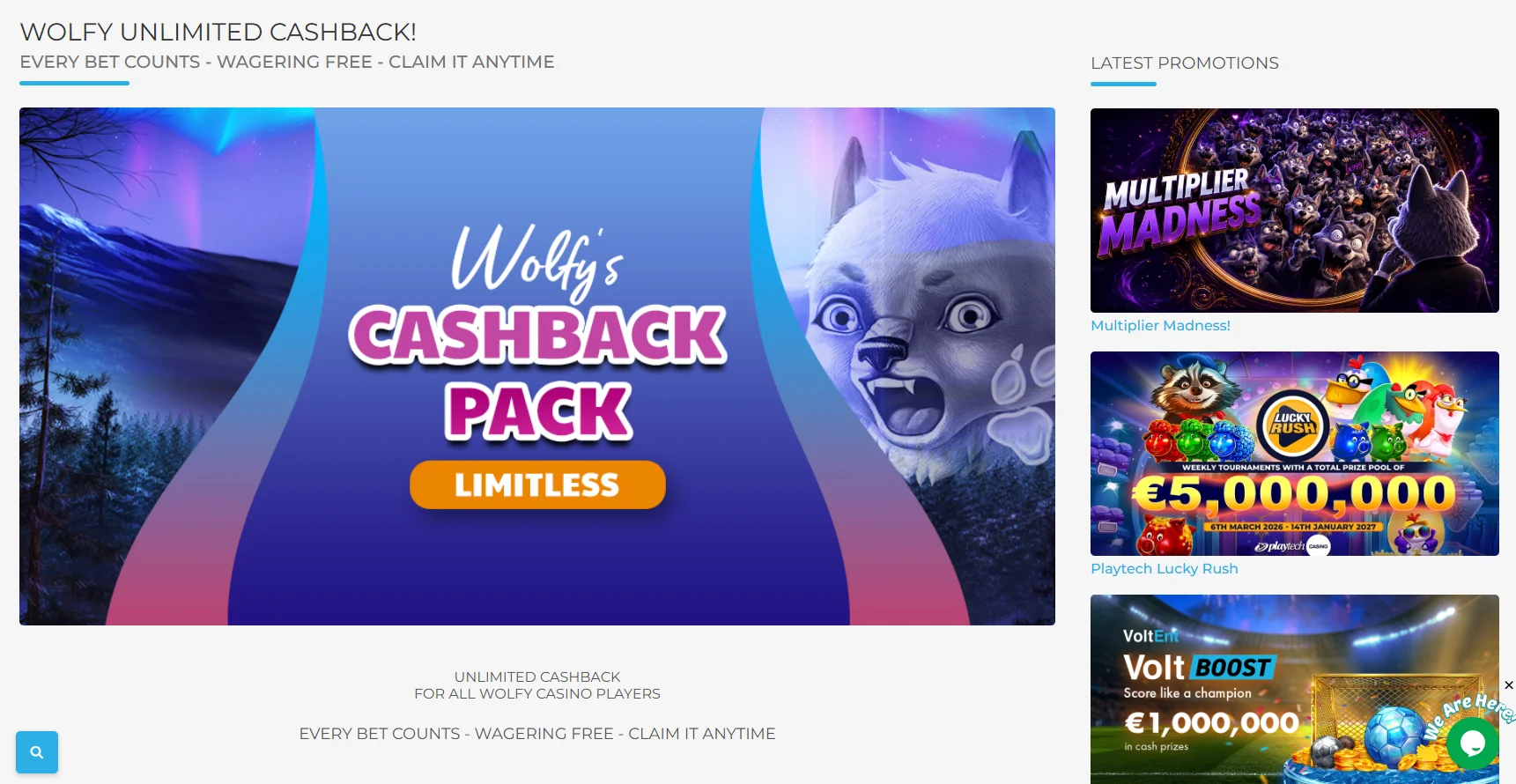 Wolfy Casino Unlimited Cashback