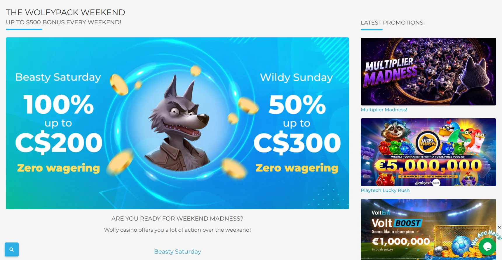 Wolfy Casino Weekend Reload Bonus