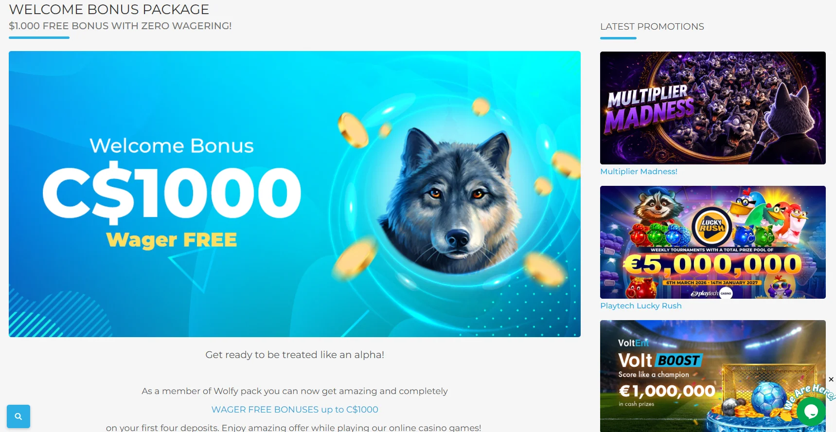 Wolfy Casino Welcome Bonus