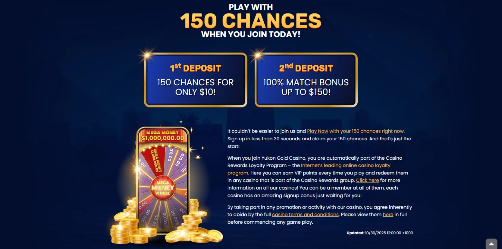Yukon Gold Casino Welcome Bonus